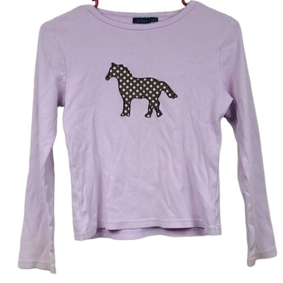 Mini Boden Girls Purple Horse Patch Long Sleeve Knit Top 11-12 Years T-Shirt - Picture 1 of 7